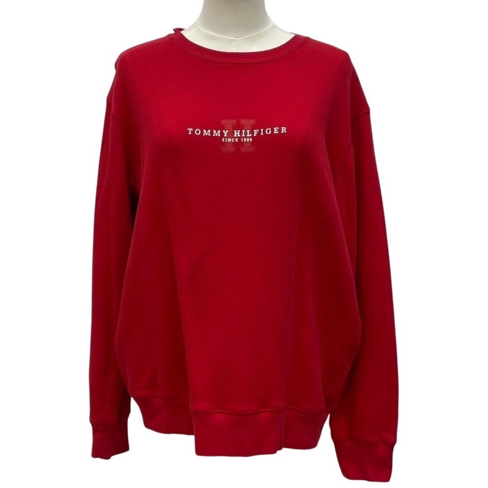Vintage 90s Tommy Hilfiger Red Crewneck Sweatshirt Medium Made In USA Spell Out